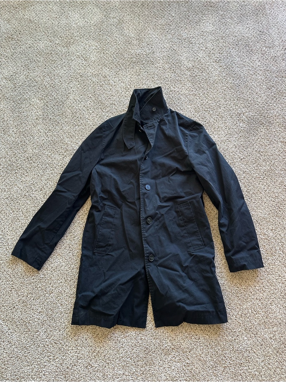 H&M Women’s Black Trench Coat Mid-Length Button Front Lined Stand-Up Collar 34R